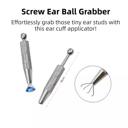Stainless Steel Earring Wearer Helper - 4-Prong Grabber Tool , Ear Stud Threaded Ball Fixed Aid (6CM).