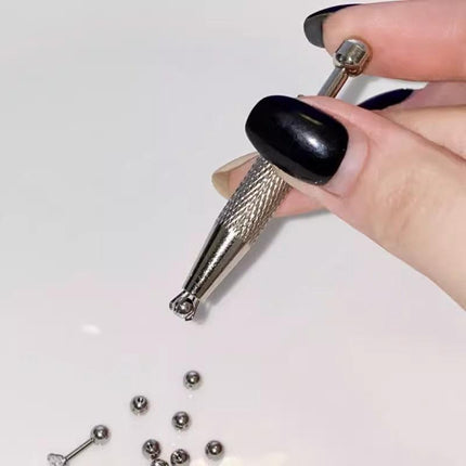 Stainless Steel Earring Wearer Helper - 4-Prong Grabber Tool , Ear Stud Threaded Ball Fixed Aid (6CM).