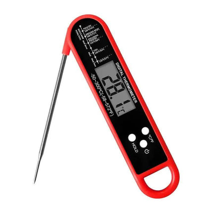 Red Folding Probe Digital LED Food Thermometer(-50℃ to 300℃) - Kitchen Cooking BBQ Meat Milk Temperature Gauge, High Accuracy with Magnet & Hanging Hole.
