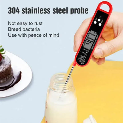 Red Folding Probe Digital LED Food Thermometer(-50℃ to 300℃) - Kitchen Cooking BBQ Meat Milk Temperature Gauge, High Accuracy with Magnet & Hanging Hole.