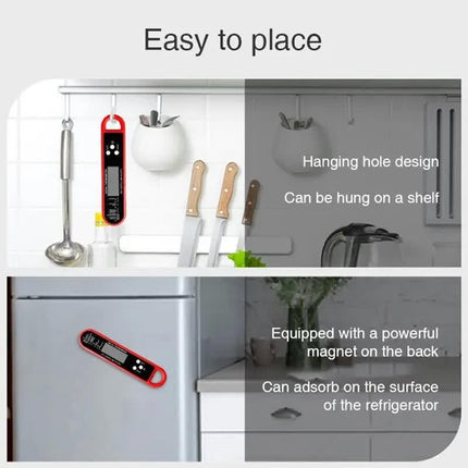 Red Folding Probe Digital LED Food Thermometer(-50℃ to 300℃) - Kitchen Cooking BBQ Meat Milk Temperature Gauge, High Accuracy with Magnet & Hanging Hole.