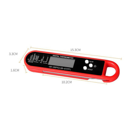 Red Folding Probe Digital LED Food Thermometer(-50℃ to 300℃) - Kitchen Cooking BBQ Meat Milk Temperature Gauge, High Accuracy with Magnet & Hanging Hole.