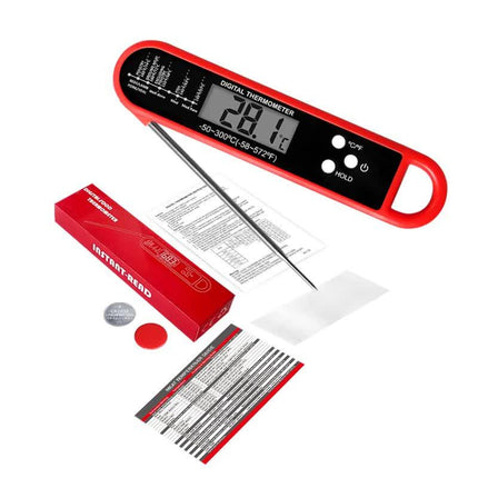 Red Folding Probe Digital LED Food Thermometer(-50℃ to 300℃) - Kitchen Cooking BBQ Meat Milk Temperature Gauge, High Accuracy with Magnet & Hanging Hole.