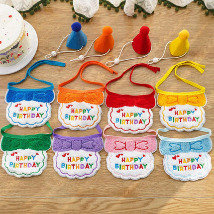 4-Pack Adorable Pet Dog Cat Birthday Party Hat & Bib Set(Yellow & Orange) - Embroidered Bandana Bib & Felt Party Hat, Adjustable Tie-On Dress-Up Accessories.