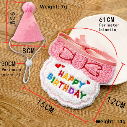 4-Pack Adorable Pet Dog Cat Birthday Party Hat & Bib Set(Green & Red) - Embroidered Bandana Bib & Felt Party Hat, Adjustable Tie-On Dress-Up Accessories.