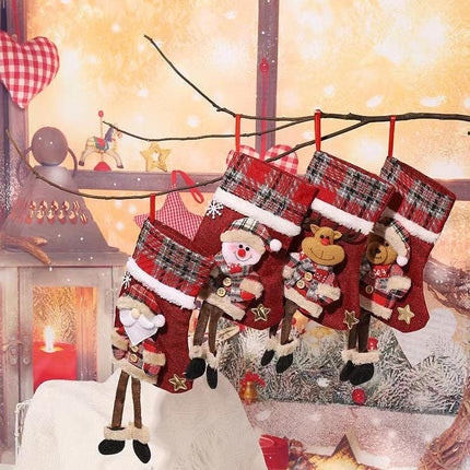 E4-1 Santa Claus Dangling Leg Christmas Stocking(22x15CM) - Hanging Gift Bag for Holiday Decoration.
