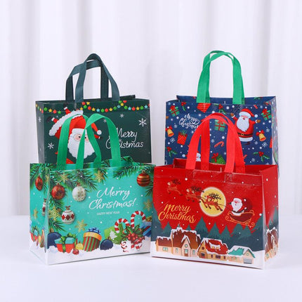 8-Pack Large Size Christmas Non-Woven Tote Bags(35 x 38 x 14 CM) with Film Coating - Santa Design Holiday Reusable Gift Carrier Bags.