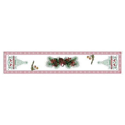 Style-1 New Year & Christmas Table Runner(33 x 180 CM) - Festive Linen Tablecloth, Digital Print Christmas Decor.