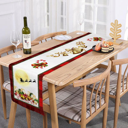Style-5 New Year & Christmas Table Runner(33 x 180 CM) - Festive Linen Tablecloth, Digital Print Christmas Decor.