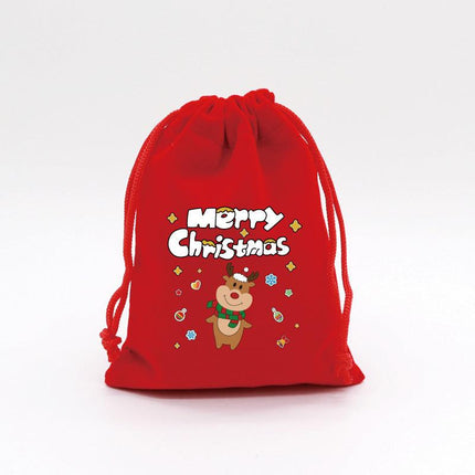 2-Pack Luxury Red Velvet Christmas Elk Gift Bag(13x18CM) - Festive Drawstring Storage Bag for Candy, Gifts & Apple Packaging.