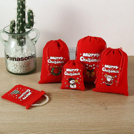 2-Pack Luxury Red Velvet Christmas Elk Gift Bag(13x18CM) - Festive Drawstring Storage Bag for Candy, Gifts & Apple Packaging.