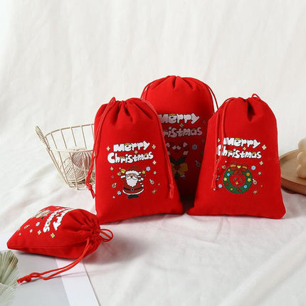 2-Pack Luxury Red Velvet Christmas Elk Gift Bag(13x18CM) - Festive Drawstring Storage Bag for Candy, Gifts & Apple Packaging.