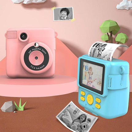 Pink ABS-681 Portable Kids Mini Digital Polaroid with 32GB Card,  3 Rolls Printing Paper & 6 Color Pens - Instant Print Thermal Photo Printer for DIY Fun.