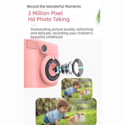 Blue ABS-681 Portable Kids Mini Digital Polaroid with 32GB Card,  3 Rolls Printing Paper & 6 Color Pens - Instant Print Thermal Photo Printer for DIY Fun.