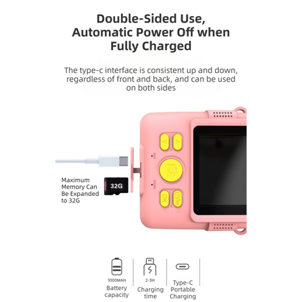 Blue ABS-681 Portable Kids Mini Digital Polaroid with 32GB Card,  3 Rolls Printing Paper & 6 Color Pens - Instant Print Thermal Photo Printer for DIY Fun.