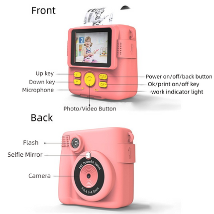 Blue ABS-681 Portable Kids Mini Digital Polaroid with 32GB Card,  3 Rolls Printing Paper & 6 Color Pens - Instant Print Thermal Photo Printer for DIY Fun.