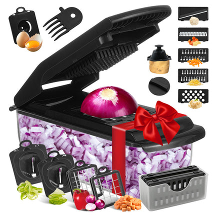 18-Piece Black Multi-Function Vegetable Chopper & Slicer Set - Rotary Grater with 5 Muti-Style Stainless Steel Blades for Home Kitchen.