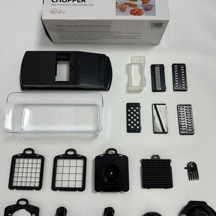 18-Piece Black Multi-Function Vegetable Chopper & Slicer Set - Rotary Grater with 5 Muti-Style Stainless Steel Blades for Home Kitchen.