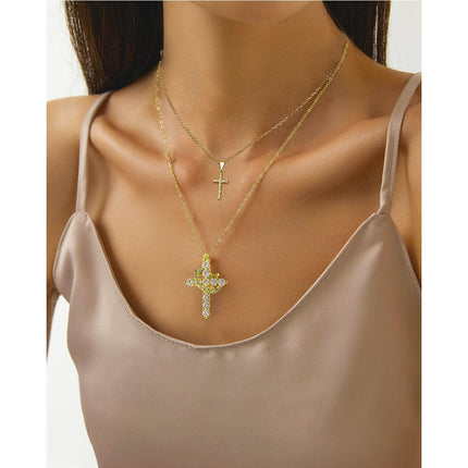 Personalised Copper Adjustable Layered Necklace Set(4PCS) - Custom A-Z Initial Letter Square + Cross Pendant & Double Cross Pendant Stacking Combo.