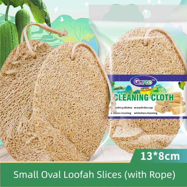 4-Pack Natural Loofah Sponge Scrubber (Oval Compressed Slice: 13x8CM) - Eco-Friendly Dual Use for Kitchen & Body.