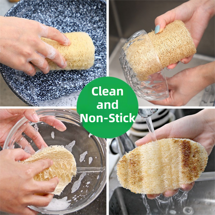 4-Pack Natural Loofah Sponge Scrubber (Oval Compressed Slice: 13x8CM) - Eco-Friendly Dual Use for Kitchen & Body.