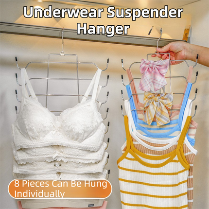 Foldable Vertical Layered Bra and Lingerie Organiser Hanger(8 Tier: 50.5X30.5cm) - Stainless Steel Space Saver for Underwear, Bras, and Tank Tops.