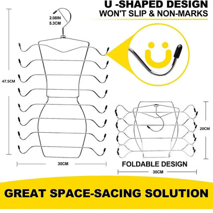 Foldable Vertical Layered Bra and Lingerie Organiser Hanger(8 Tier: 50.5X30.5cm) - Stainless Steel Space Saver for Underwear, Bras, and Tank Tops.