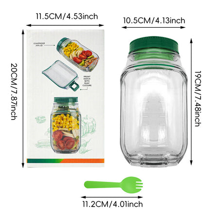 Green Portable All-in-One Side-Opening Salad Container Jar with Fork(10.5x19CM) - Plastic Layered Meal Storage Cup for Kitchen & On-the-Go.