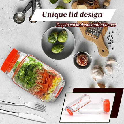 Green Portable All-in-One Side-Opening Salad Container Jar with Fork(10.5x19CM) - Plastic Layered Meal Storage Cup for Kitchen & On-the-Go.