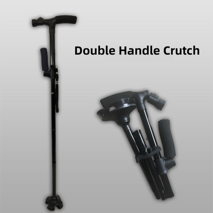 Folding LED Walking Cane with Dual Handle - Adjustable(88-98CM), Anti-Slip 4-Prong Base, and Stand-Up Function for Seniors.
