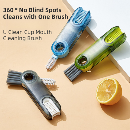 2-Packs 3-in-1 Blue Portable & Compact U-Shape Deeply-Cleaning Brush - Multi-Functional Gap Scrubber for Lids, Mugs, and Baby Bottles.