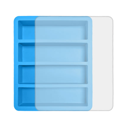 2-Packs Blue Flexible 4-Grid Silicone Long Ice Cube Tray with Lid - Easy Release Reusable Mold for Narrow Bottles & Cocktails.