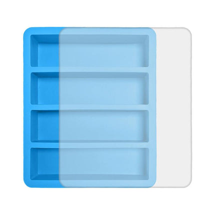 2-Packs Blue Flexible 4-Grid Silicone Long Ice Cube Tray with Lid - Easy Release Reusable Mold for Narrow Bottles & Cocktails.