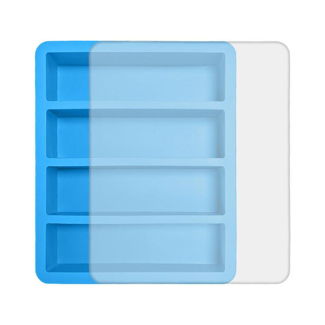2-Packs Blue Flexible 4-Grid Silicone Long Ice Cube Tray with Lid - Easy Release Reusable Mold for Narrow Bottles & Cocktails.