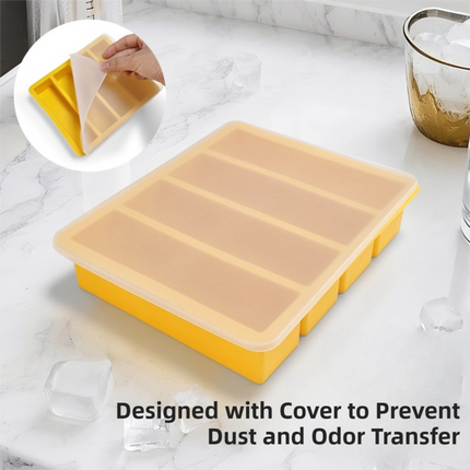 2-Packs Blue Flexible 4-Grid Silicone Long Ice Cube Tray with Lid - Easy Release Reusable Mold for Narrow Bottles & Cocktails.