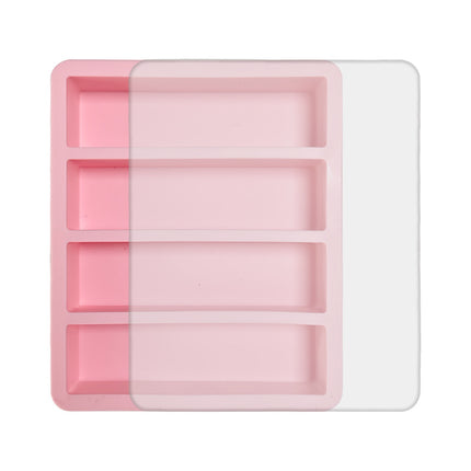 2-Packs Pink Flexible 4-Grid Silicone Long Ice Cube Tray with Lid - Easy Release Reusable Mold for Narrow Bottles & Cocktails.