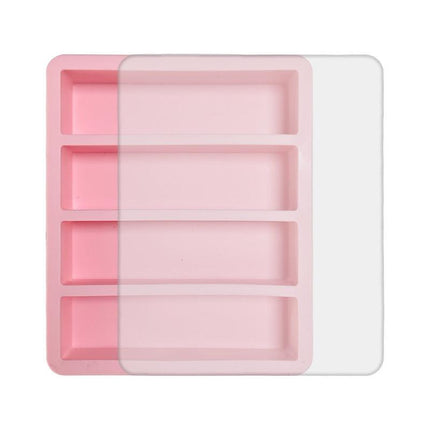 2-Packs Pink Flexible 4-Grid Silicone Long Ice Cube Tray with Lid - Easy Release Reusable Mold for Narrow Bottles & Cocktails.