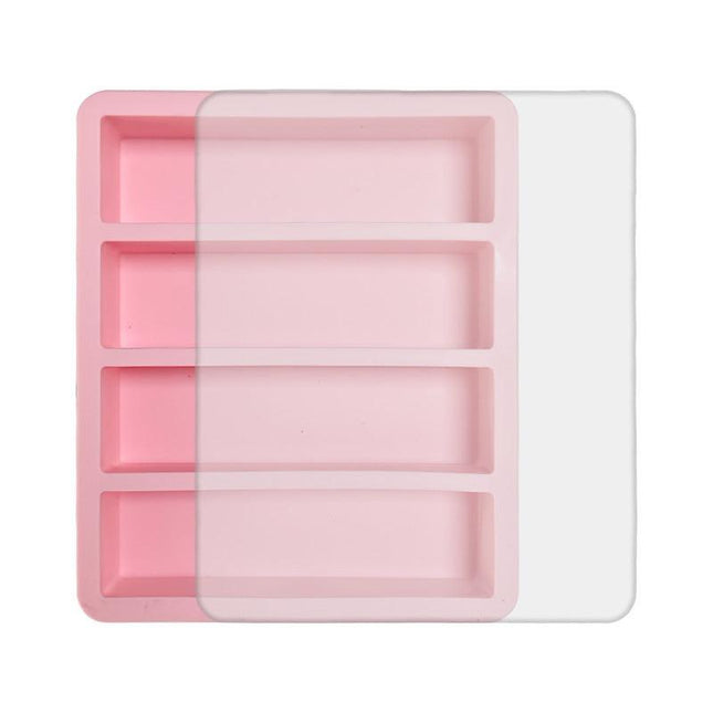 2-Packs Pink Flexible 4-Grid Silicone Long Ice Cube Tray with Lid - Easy Release Reusable Mold for Narrow Bottles & Cocktails.
