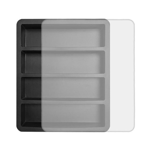 2-Packs Black Flexible 4-Grid Silicone Long Ice Cube Tray with Lid - Easy Release Reusable Mold for Narrow Bottles & Cocktails.
