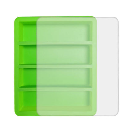 2-Packs Green Flexible 4-Grid Silicone Long Ice Cube Tray with Lid - Easy Release Reusable Mold for Narrow Bottles & Cocktails.