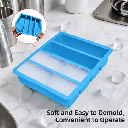 2-Packs Green Flexible 4-Grid Silicone Long Ice Cube Tray with Lid - Easy Release Reusable Mold for Narrow Bottles & Cocktails.