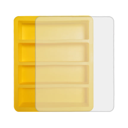 2-Packs Yellow Flexible 4-Grid Silicone Long Ice Cube Tray with Lid - Easy Release Reusable Mold for Narrow Bottles & Cocktails.