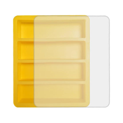 2-Packs Yellow Flexible 4-Grid Silicone Long Ice Cube Tray with Lid - Easy Release Reusable Mold for Narrow Bottles & Cocktails.
