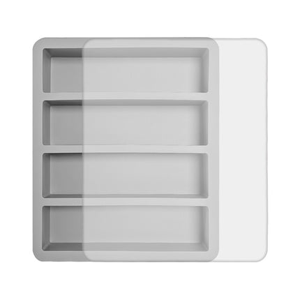 2-Packs Grey Flexible 4-Grid Silicone Long Ice Cube Tray with Lid - Easy Release Reusable Mold for Narrow Bottles & Cocktails.