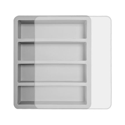 2-Packs Grey Flexible 4-Grid Silicone Long Ice Cube Tray with Lid - Easy Release Reusable Mold for Narrow Bottles & Cocktails.