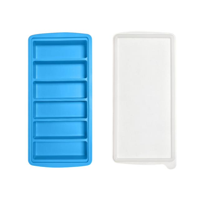 2-Packs Blue 6-Grid Extra Long Silicone Ice Cube Tray - Easy Release Reusable Food Grade Mold for Whiskey, Cocktails & Commercial Use.