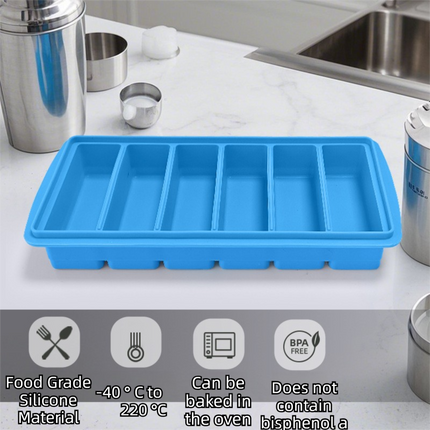 2-Packs Black 6-Grid Extra Long Silicone Ice Cube Tray - Easy Release Reusable Food Grade Mold for Whiskey, Cocktails & Commercial Use.