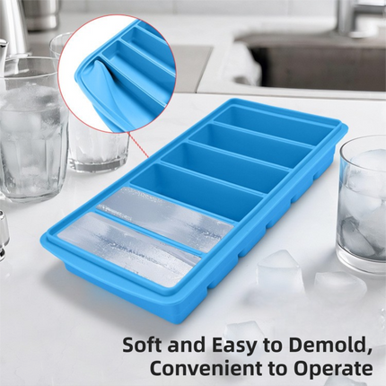 2-Packs Black 6-Grid Extra Long Silicone Ice Cube Tray - Easy Release Reusable Food Grade Mold for Whiskey, Cocktails & Commercial Use.