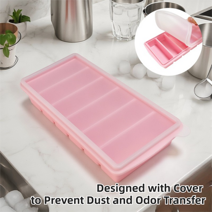 2-Packs Black 6-Grid Extra Long Silicone Ice Cube Tray - Easy Release Reusable Food Grade Mold for Whiskey, Cocktails & Commercial Use.