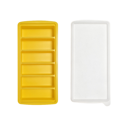 2-Packs Yellow 6-Grid Extra Long Silicone Ice Cube Tray - Easy Release Reusable Food Grade Mold for Whiskey, Cocktails & Commercial Use.